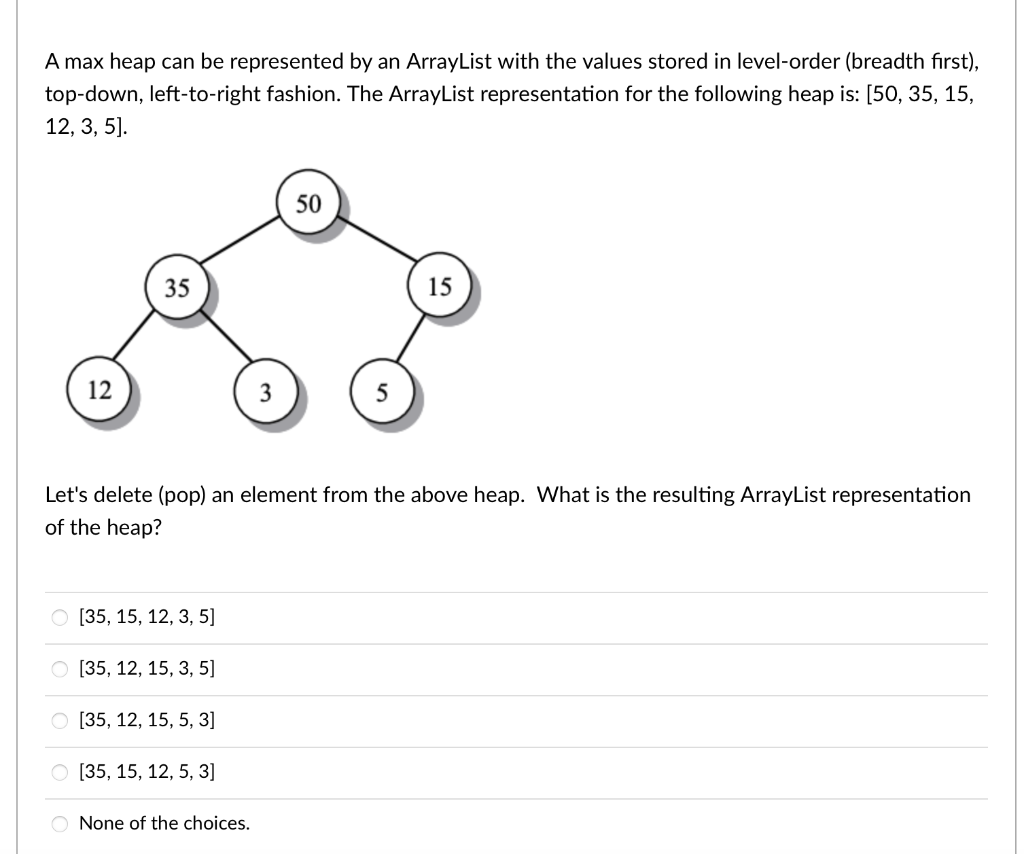 Solved A max heap can be represented by an ArrayList with | Chegg.com