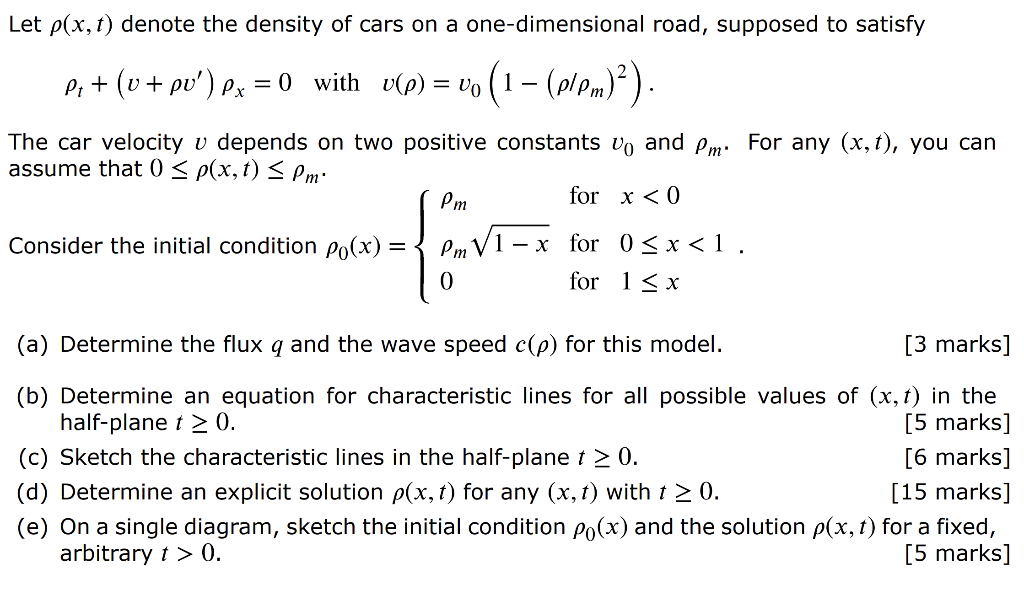 Let P X T Denote The Density Of Cars On A One Di Chegg Com