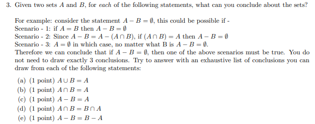 Solved 3. Given Two Sets A And B, For Each Of The Following | Chegg.com