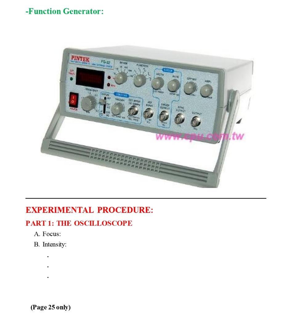 Exp. 3 The Oscilloscope And the Function Generator
