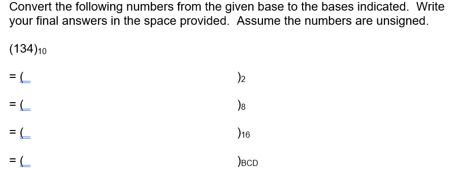 Solved Convert the following numbers from the given base to | Chegg.com