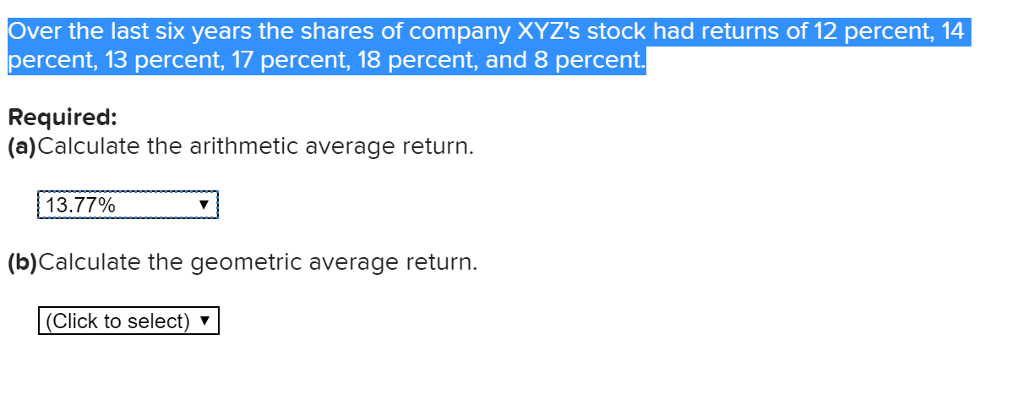 Solved Over the last six years the shares of company XYZ's | Chegg.com