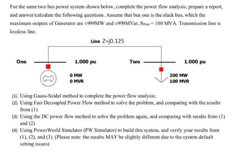 Solved For the same two bus power system shown below, | Chegg.com