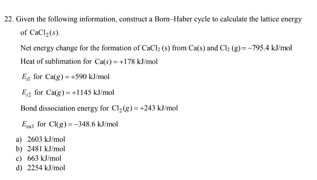 born haber cycle of cacl2