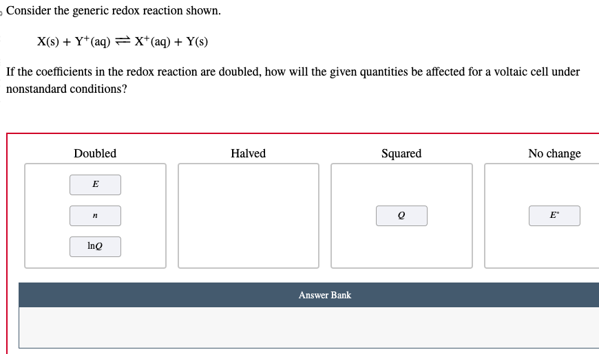 Solved Consider The Generic Redox Reaction Shown Chegg Com