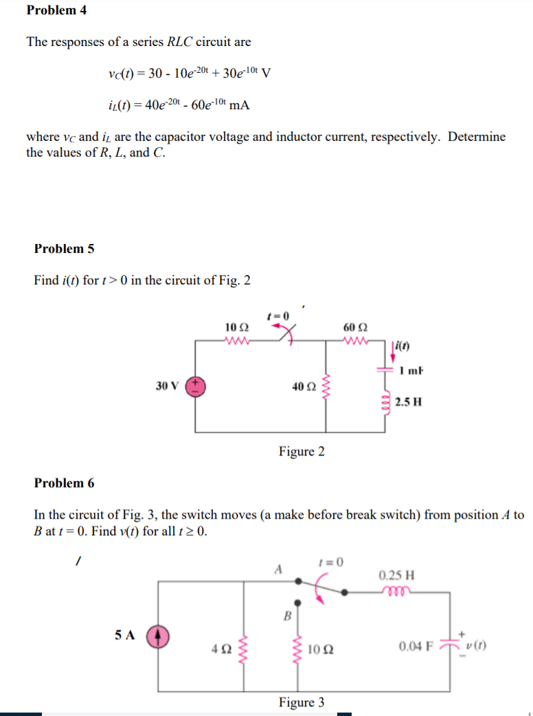 Solve Rlc Circuit Example Problems Solved Problem 4 The responses of a series RLC circuit are | Chegg.com
