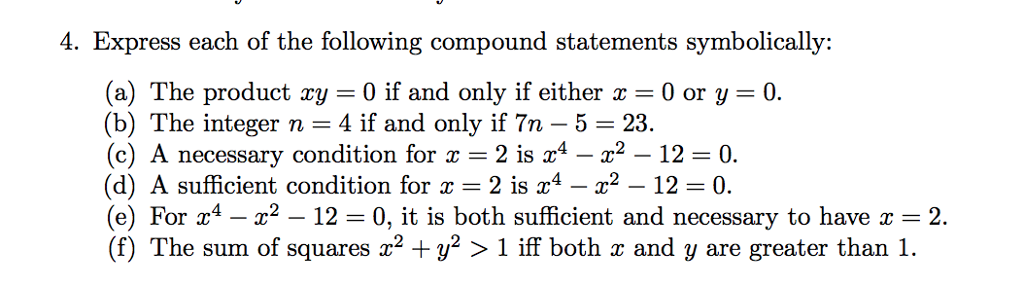 Solved 4. Express each of the following compound statements | Chegg.com