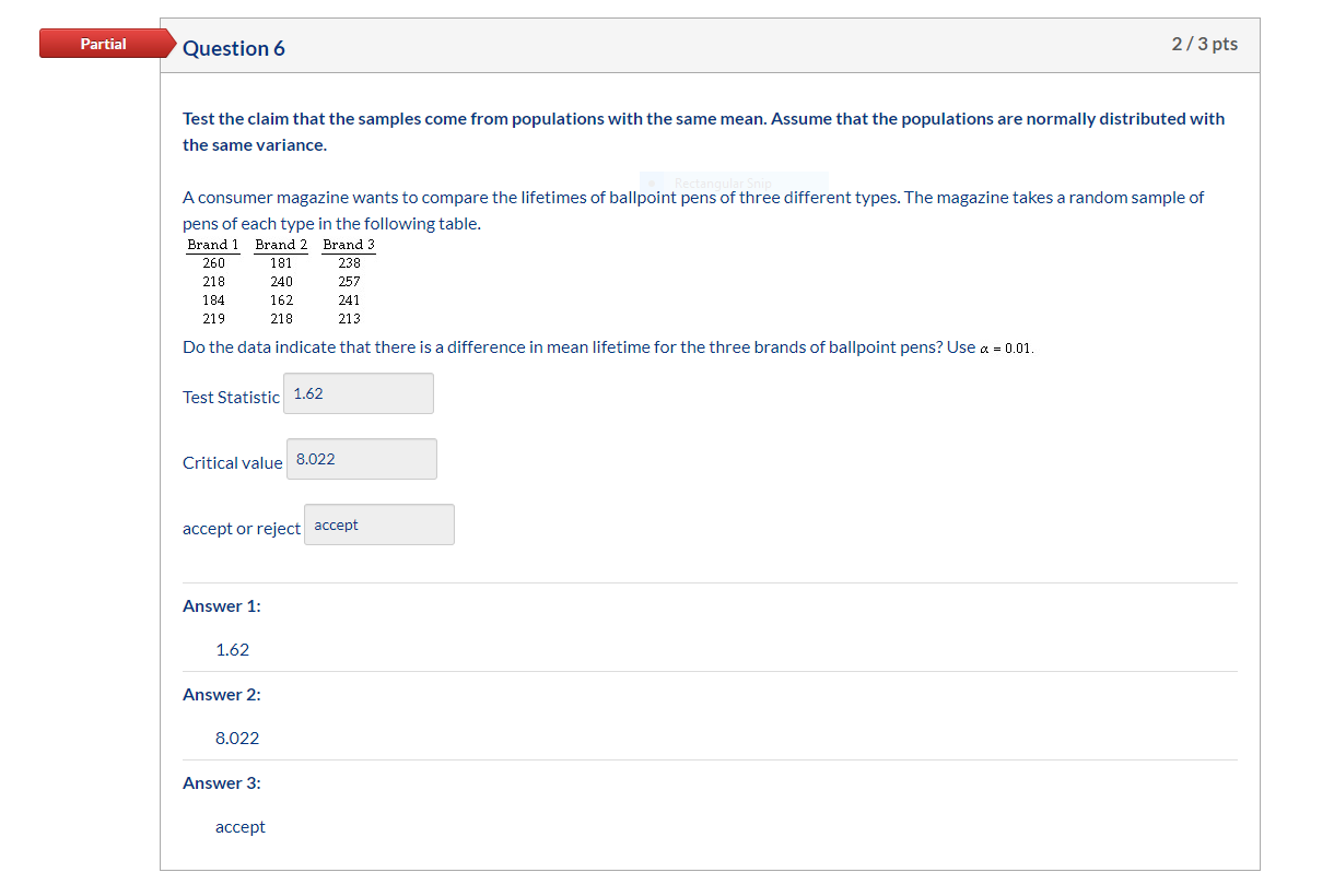 Solved Partial Question 6 2/3 pts Test the claim that the | Chegg.com