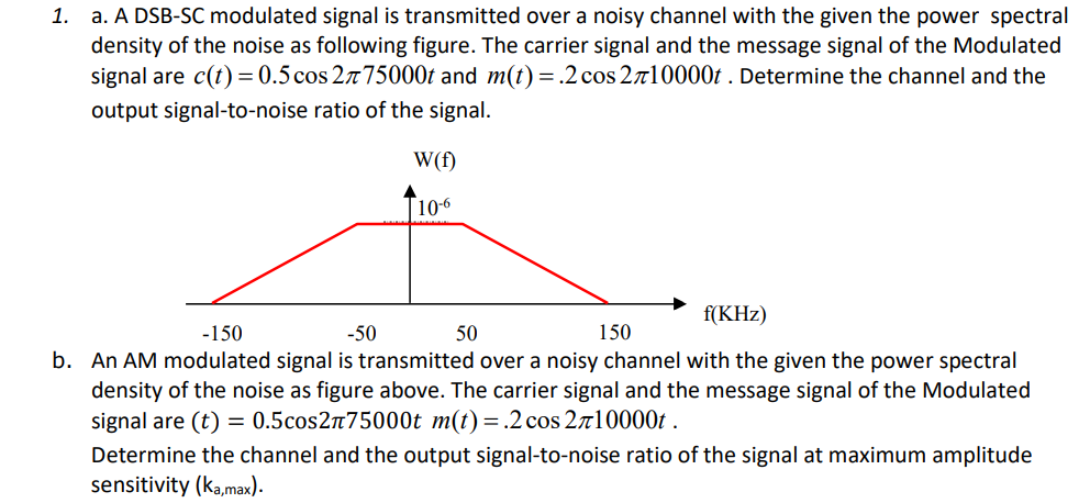 Solved 1. a. A DSB-SC modulated signal is transmitted over a