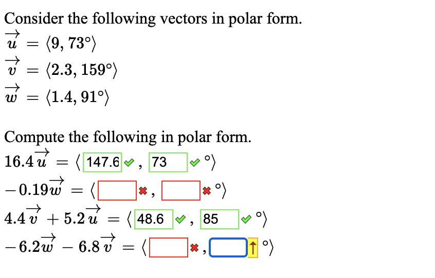 Solved Consider the following vectors in polar form. Ա = (9, | Chegg.com