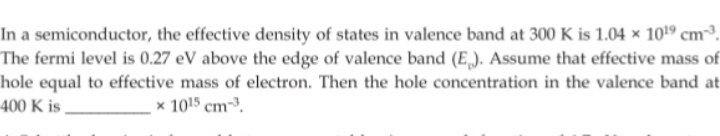 Solved In a semiconductor, the effective density of states | Chegg.com
