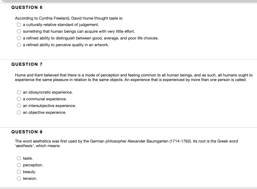 QUESTION 1 According to David Hume, a person's | Chegg.com