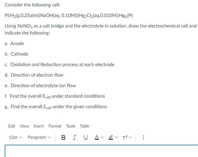 Solved Consider The Following Cell: | Chegg.com