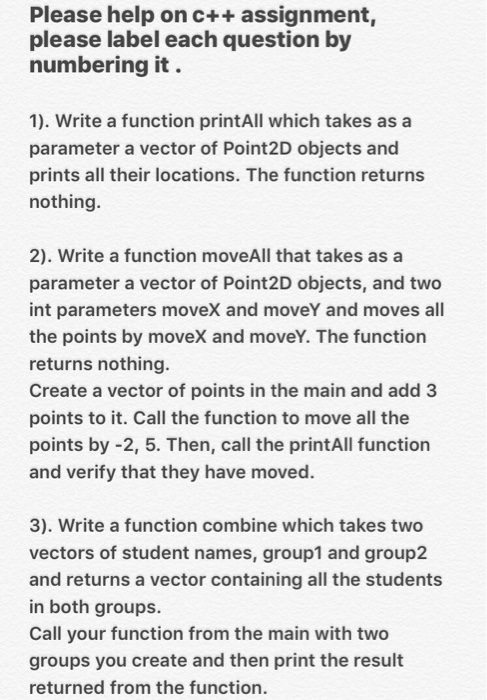 Solved Write a function printAII which takes as a parameter | Chegg.com