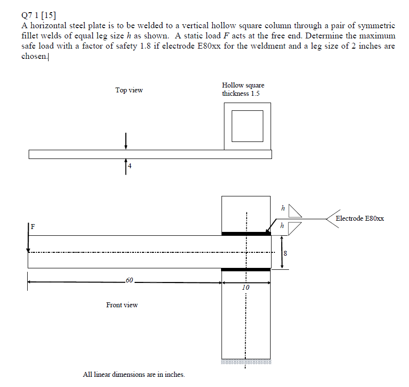 Q71 [15] A horizontal steel plate is to be welded to | Chegg.com