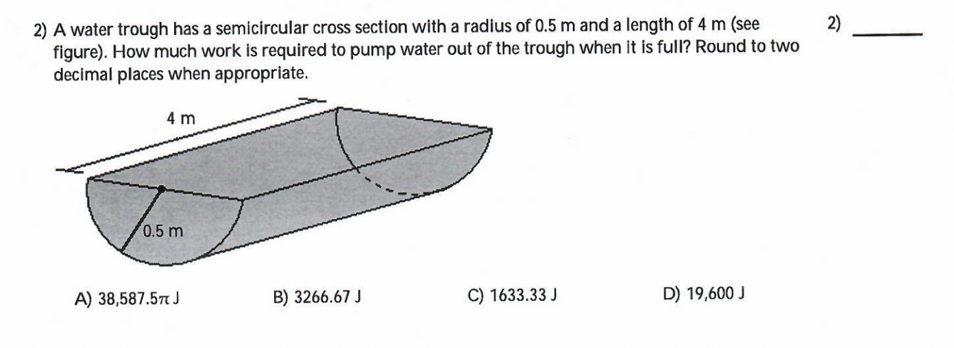 Solved 2) 2) A water trough has a semicircular cross section | Chegg.com