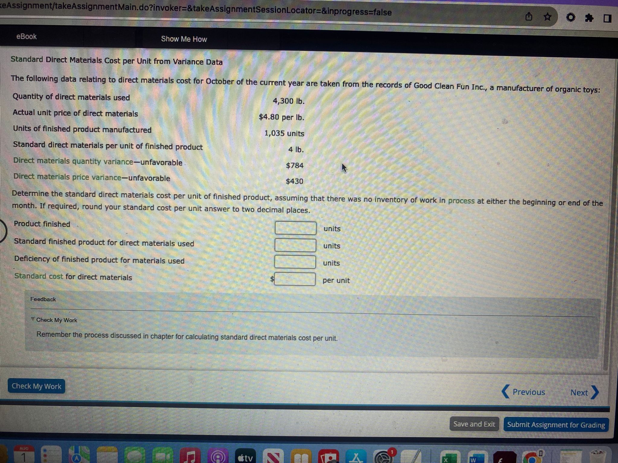 Solved Standard Direct Materials, Cost per Unit from