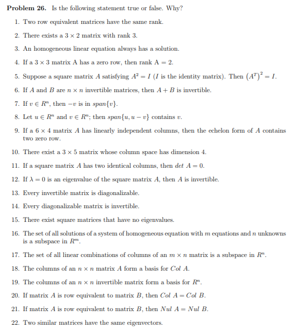 Solved Problem 26. Is the following statement true or false