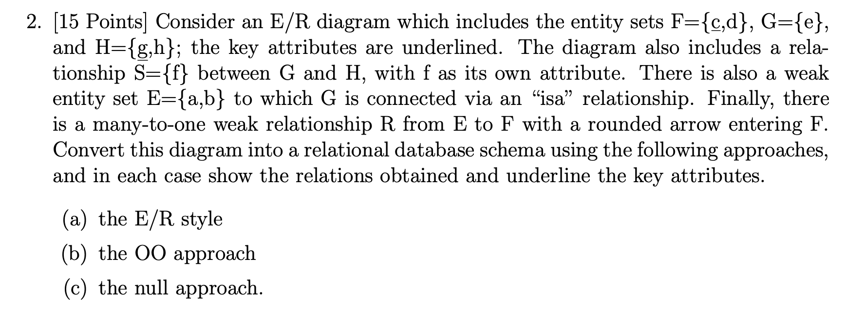 Solved 2. [15 Points] Consider an E/R diagram which includes