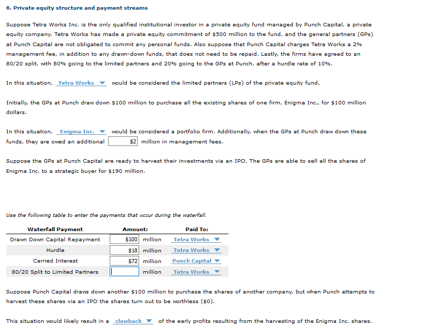 Solved 6 Private Equity Structure And Payment Streams Chegg Com