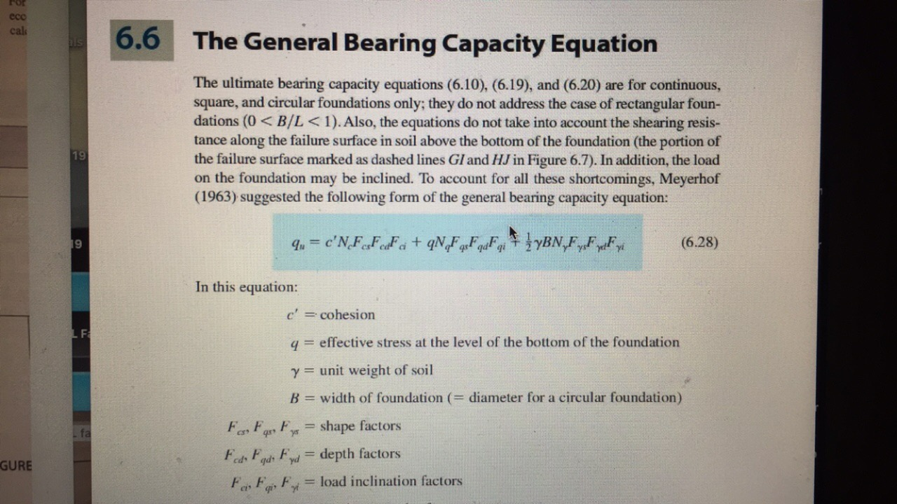 Solved ece cak 6.6 The General Bearing Capacity Equation The