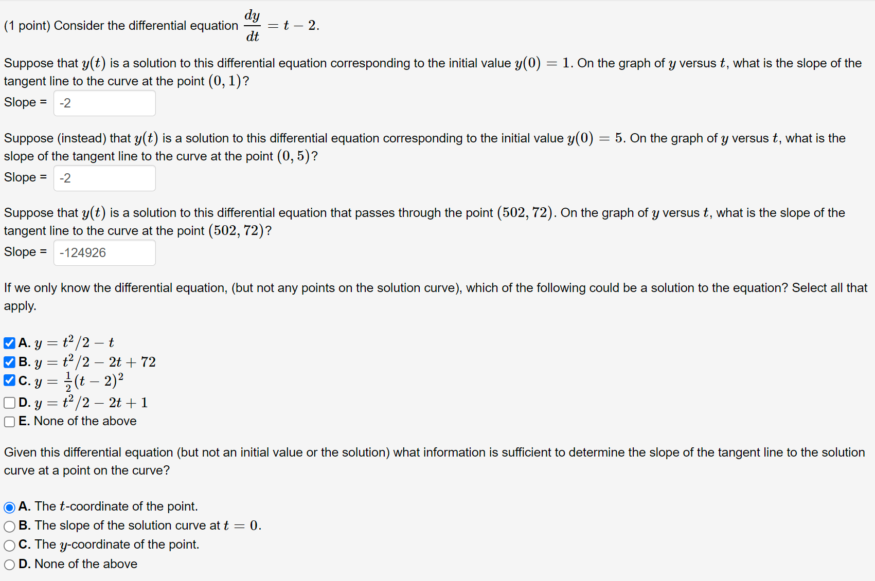 Solved (1 point) Consider the differential equation | Chegg.com