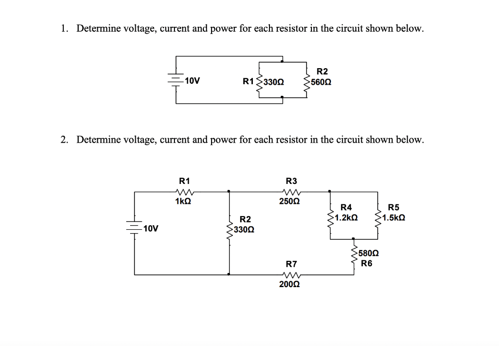 Solved 1. Determine voltage, current and power for each | Chegg.com