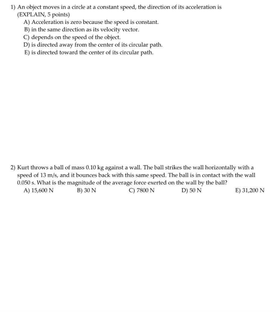 Solved 1) An Object Moves In A Circle At A Constant Speed, | Chegg.com