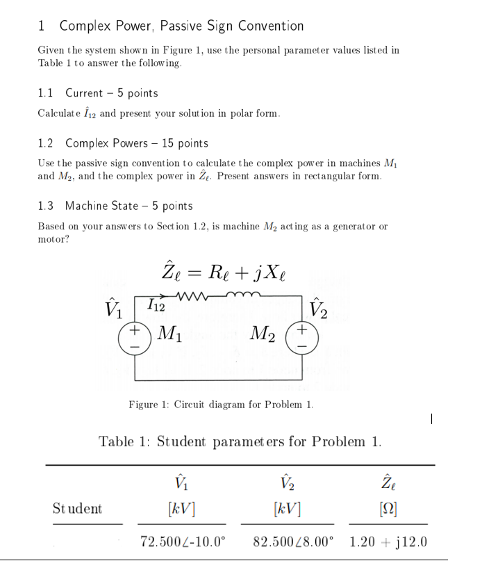 Solved 1 Complex Power, Passive Sign Convention Given the