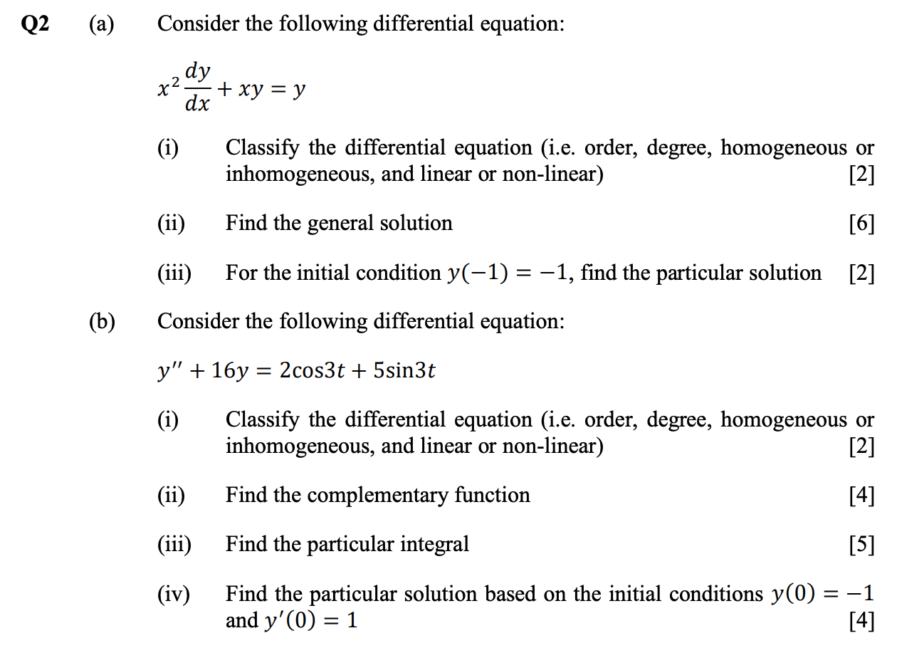 Solved Q2 (a) Consider The Following Differential Equation: | Chegg.com