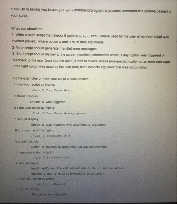 This lab is asking you to use get opts