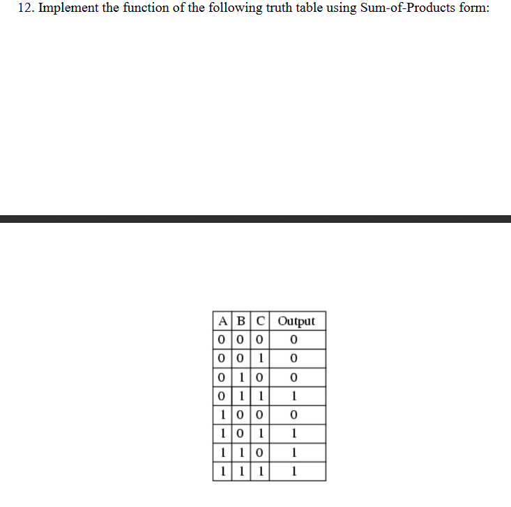 Solved 12. Implement the function of the following truth | Chegg.com