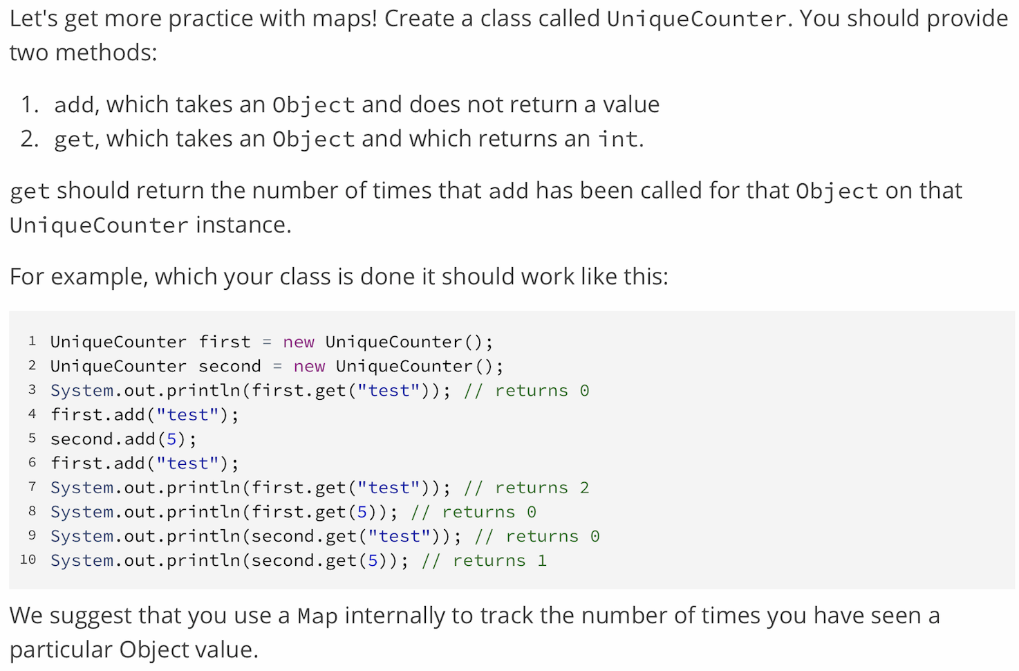 Solved Let's get more practice with maps! Create a class | Chegg.com
