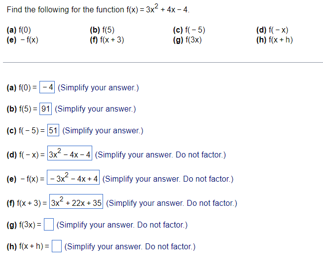 Solved Find the following for the function | Chegg.com