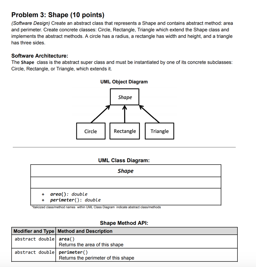 Solved Problem 3 Shape 10 Points Software Design Create