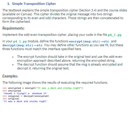 Solved 1. Simple Transposition Cipher The textbook explains | Chegg.com