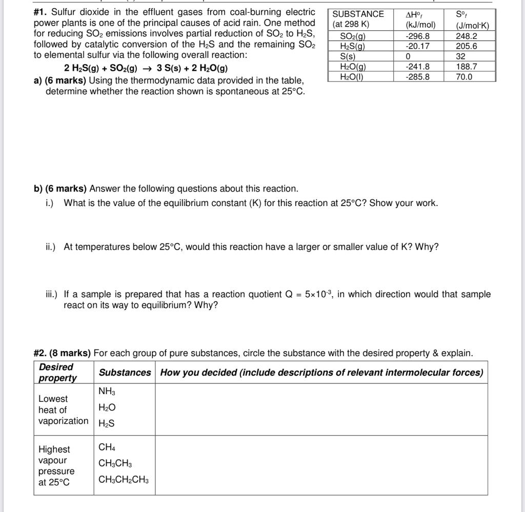 Solved #1. Sulfur dioxide in the effluent gases from | Chegg.com