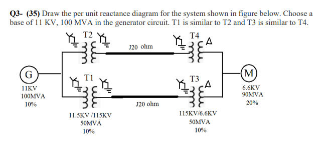 Solved Q3- (35) Draw the per unit reactance diagram for the | Chegg.com