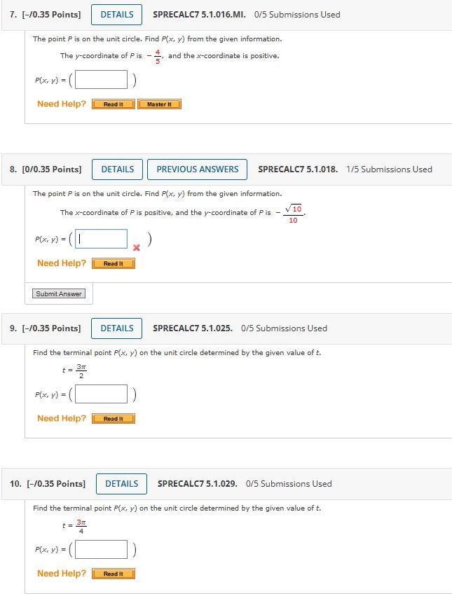Solved The point P is on the unit circle. Find P(x,y) from | Chegg.com
