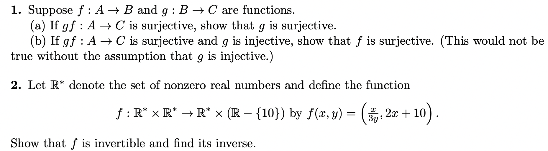 Solved 1. Suppose F:A→B And G:B→C Are Functions. (a) If | Chegg.com