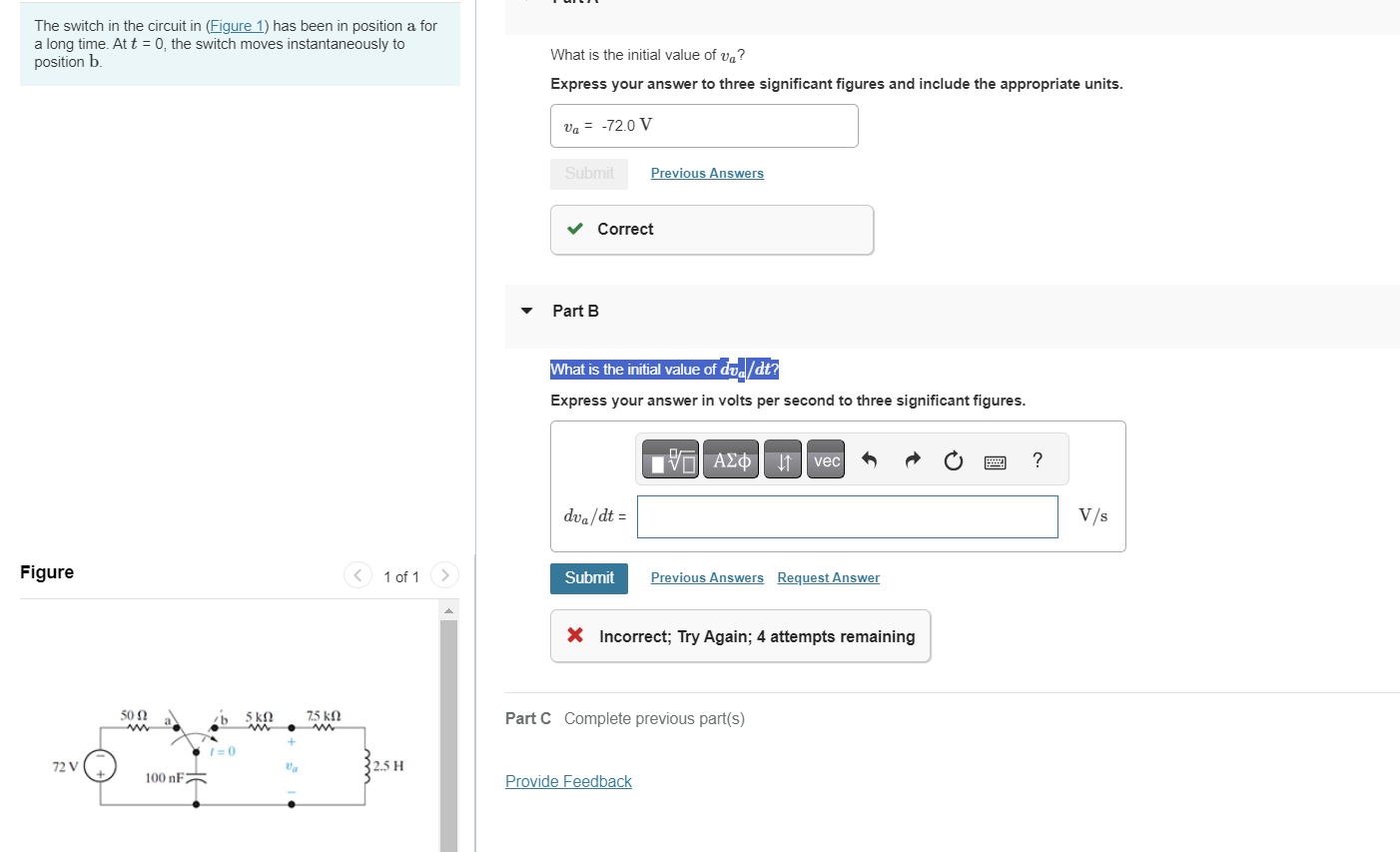 Solved The Switch In The Circuit In (Figure 1) Has Been In | Chegg.com