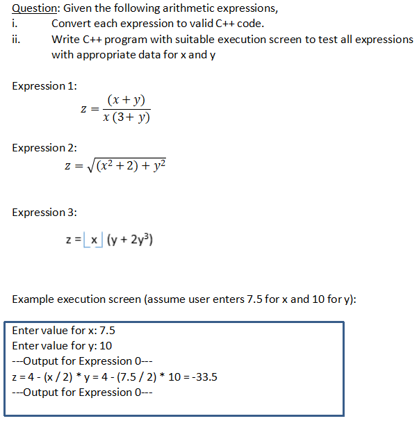 Solved Question: Given the following arithmetic expressions, | Chegg.com