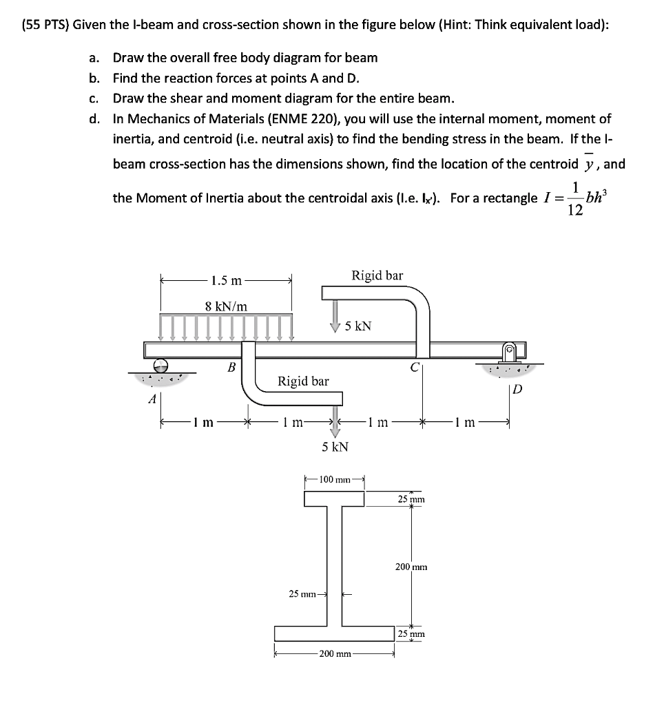 Solved (55 PTS) Given the I-beam and cross-section shown in | Chegg.com