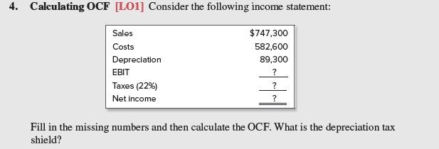 Solved 4. Calculating OCF [LOI] Consider The Following | Chegg.com