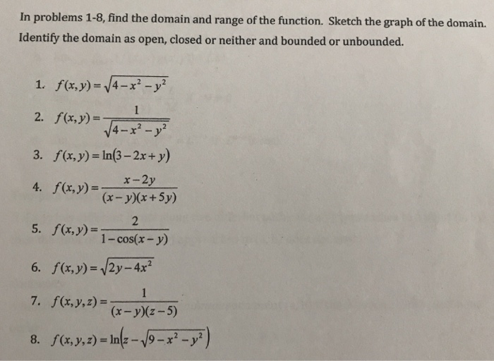 Solved In problems 1-8, find the domain and range of the | Chegg.com