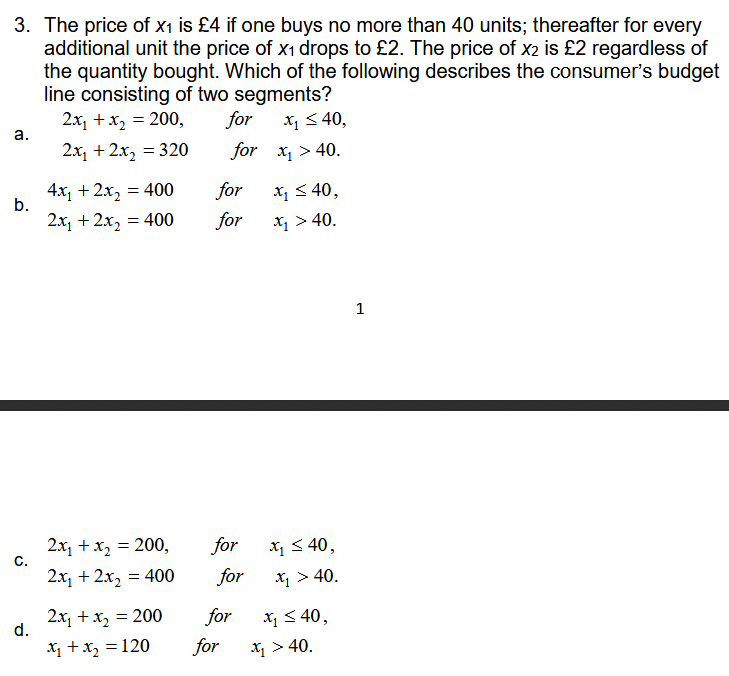 Solved 3. The price of x1 is £4 if one buys no more than 40 | Chegg.com