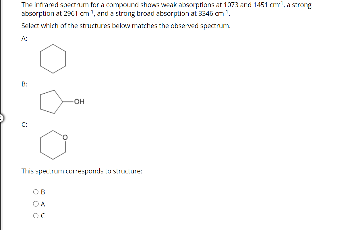Solved The infrared spectrum for a compound shows weak | Chegg.com