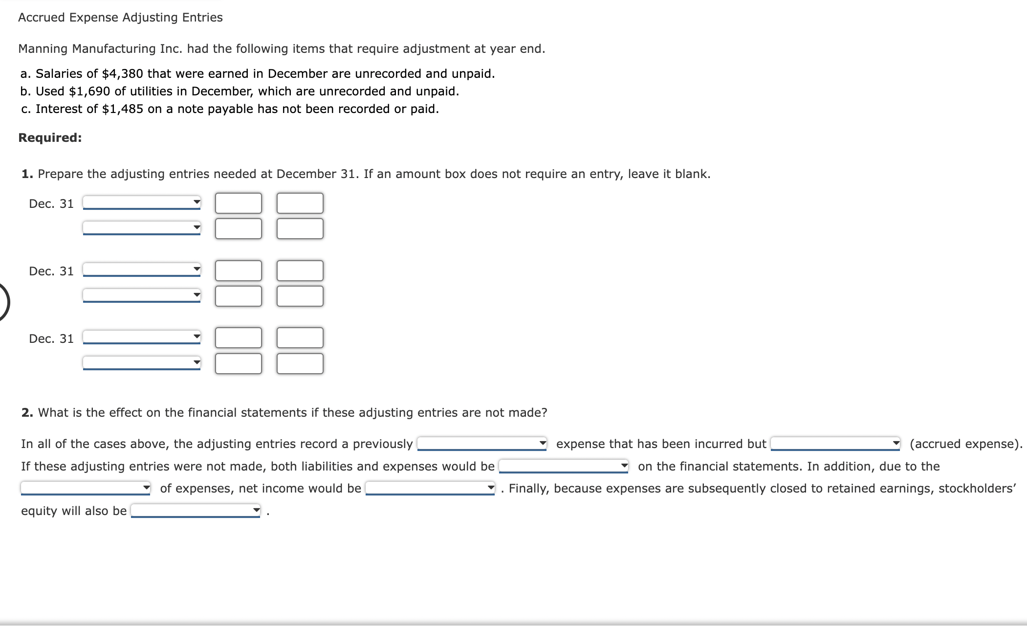 Solved Accrued Expense Adjusting Entries Manning | Chegg.com