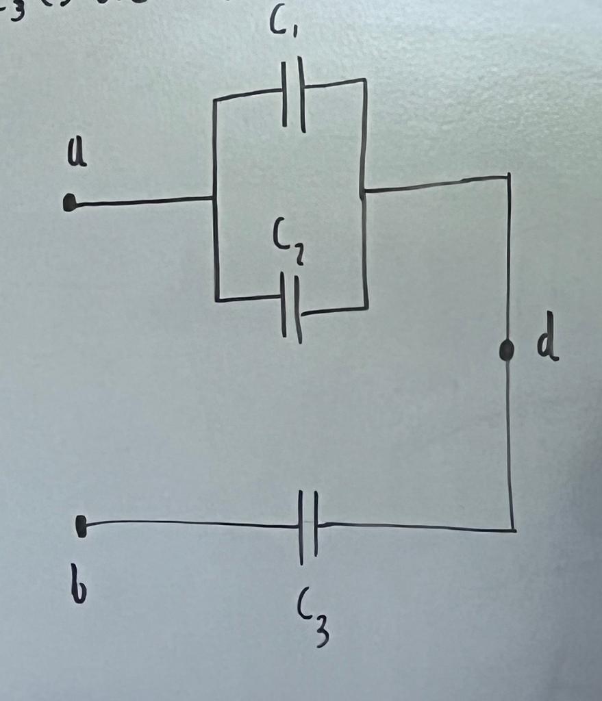 in the figure C1 = 6uF, C2 = 2uF and C3 = 4uF The