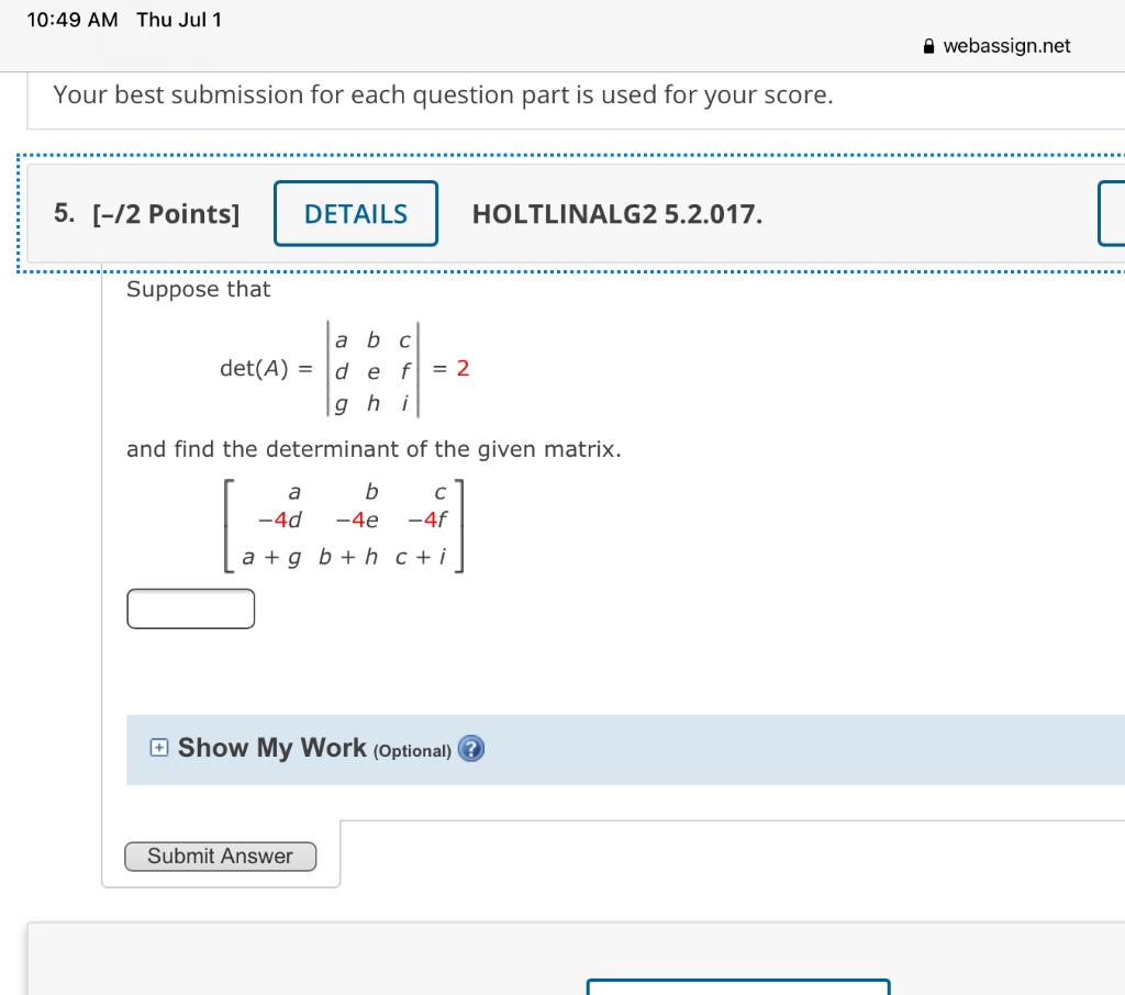 Solved 10:49 AM Thu Jul 1 webassign.net Your best submission | Chegg.com